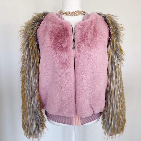 SHACI Jackets & Blazers - NWT SHACI Faux Fur Pink with Fox Sleeves Coat